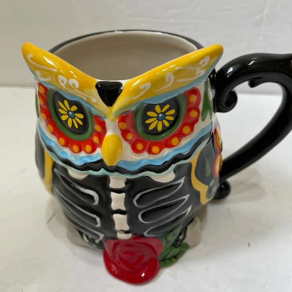 CRACKER BARREL SUGAR SKULL OWL DAY OF THE DEAD MUG